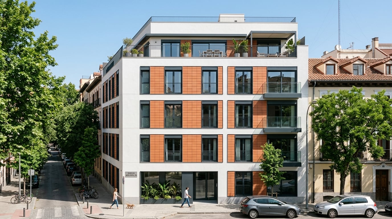 Fachada del Centro �ptico Calher, 25 viviendas de obra nueva en Calle Peña Nueva 35, Villa de Vallecas